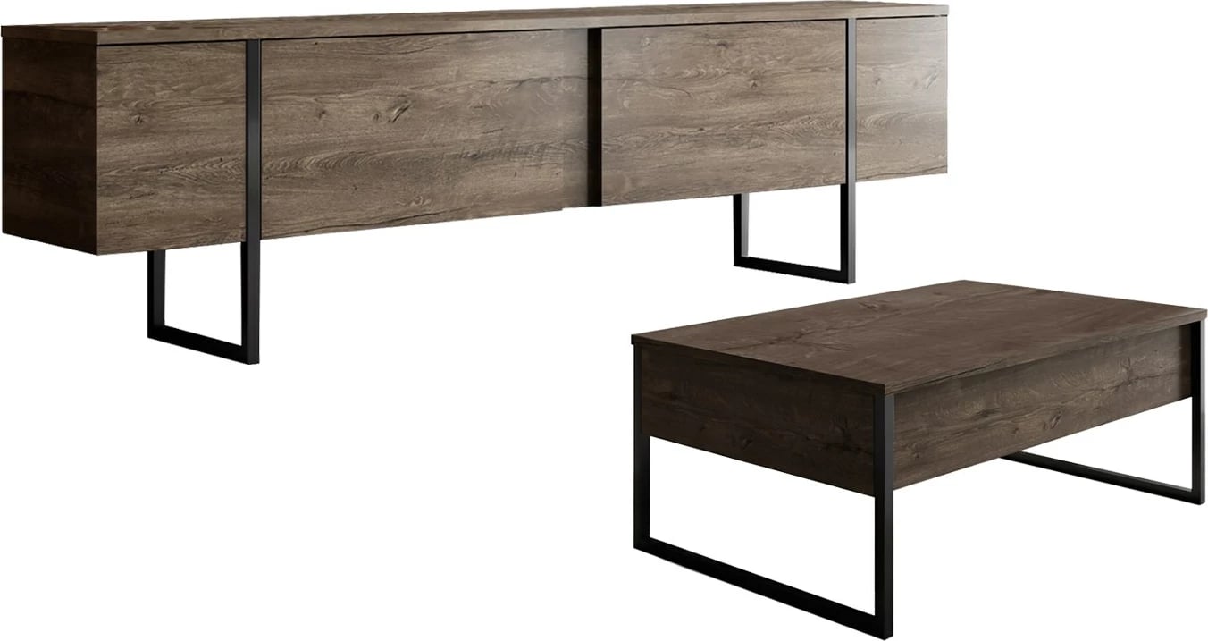 Set mobiljesh për dhomë dite Skye Decor, set luksoz, ngjyrë arre, e zezë