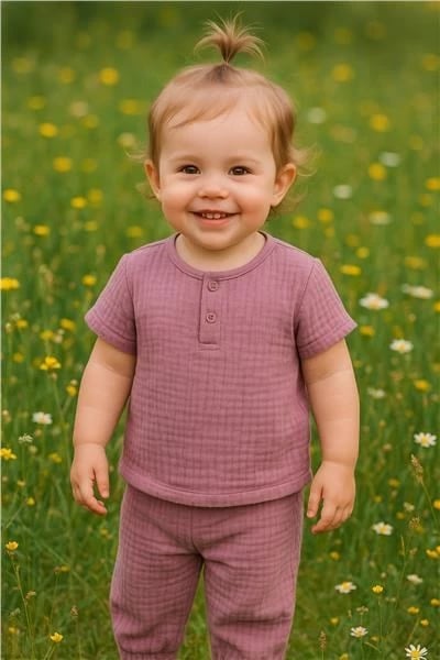 Set muslin për bebe 2-copësh bluzë + pantallona, NEW BABY, Lavender, 100% pambuk, madhësia 74 (6–9m), lejla, set 2-copësh