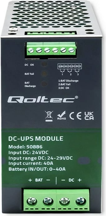 Modul DC-UPS Qoltec 50886, 40A, 24V, Argjendtë