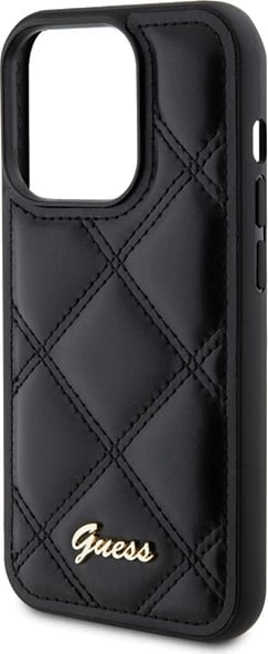 Mbështjellës Guess Quilted Metal Logo për iPhone 15 Pro Max, i zi