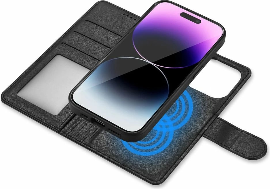 Mbështjellës Tech-Protect Wallet MagSafe për iPhone 13, eko lëkurë, i zi