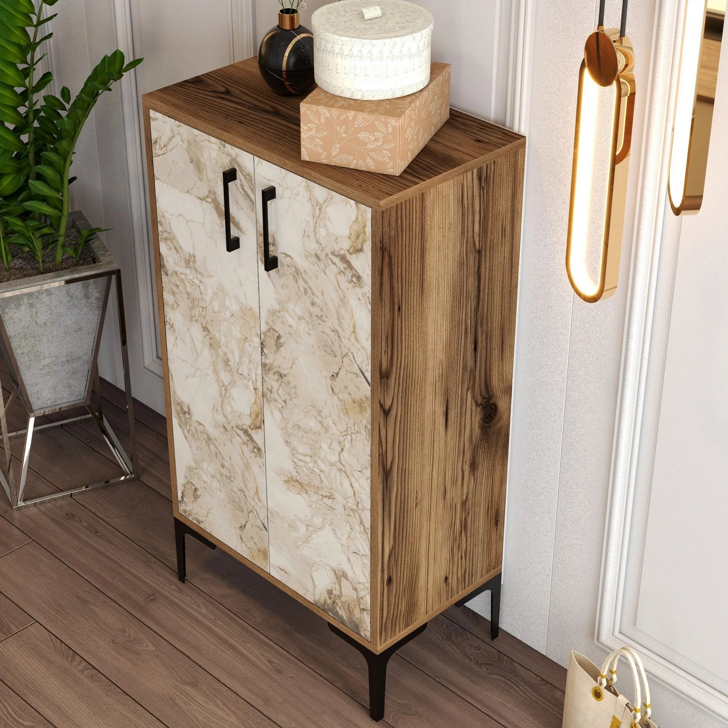 Dollap për këpucë Hanah Home, Prag, ngjyrë arre dhe mermer i bardhë