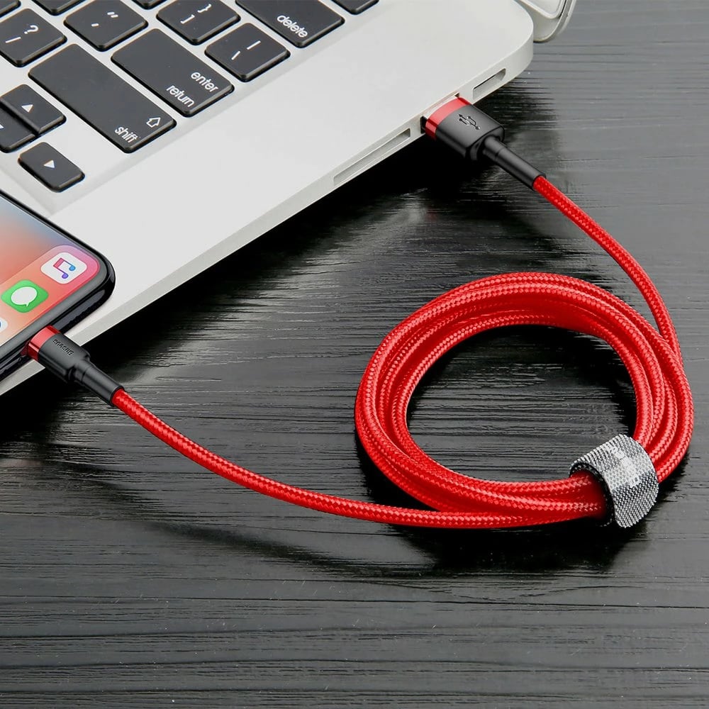 Kabllo Baseus Cafule CALKLF-R09 USB-A në Lightning, 3m, e kuqe