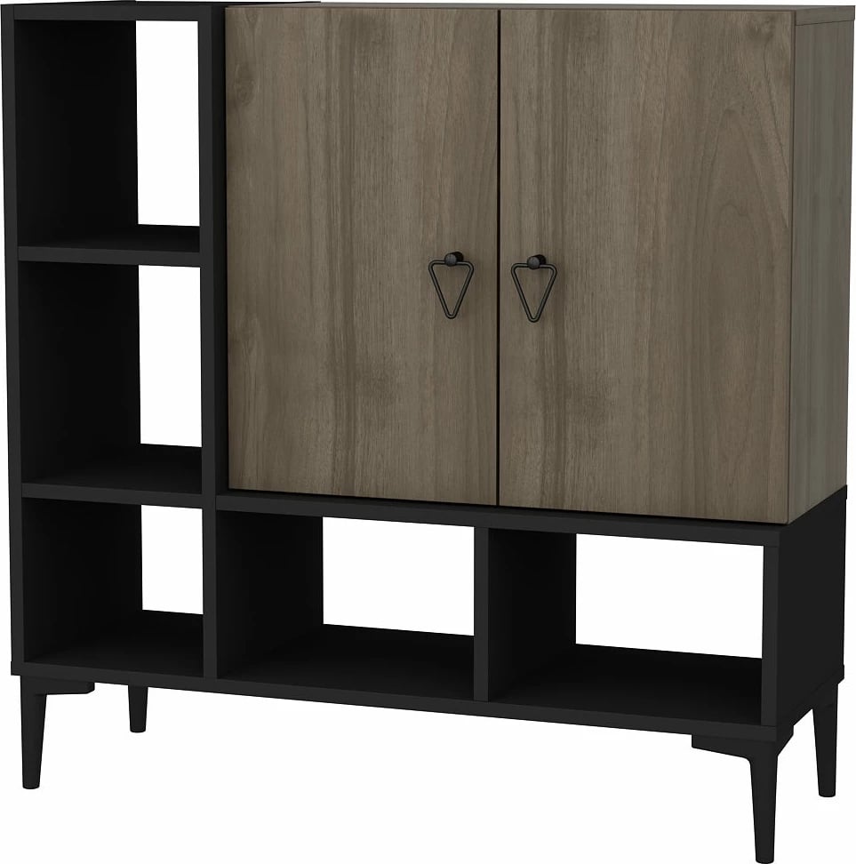 Konsolë moderne-industriale, ngjyrë platin, e zezë dhe arre, Skye Decor