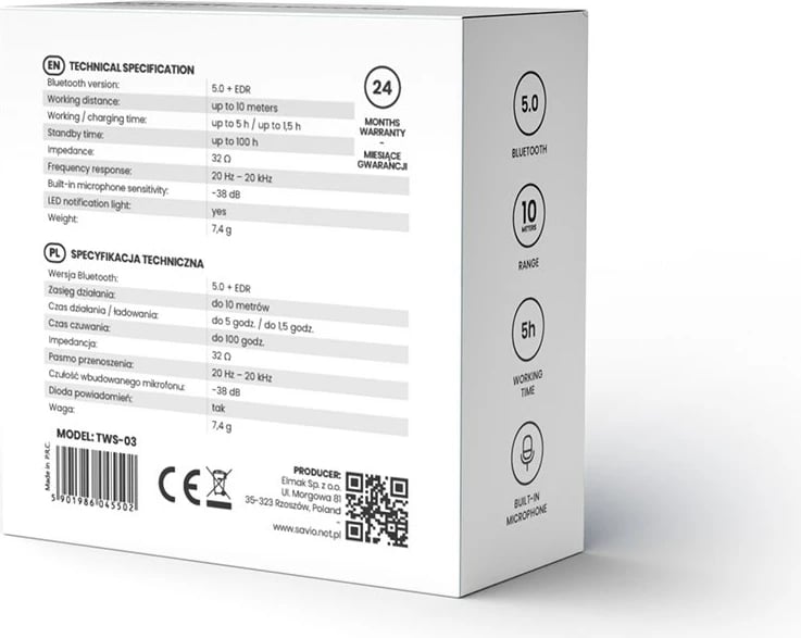 Dëgjuese wireless Savio TWS-03, të zeza