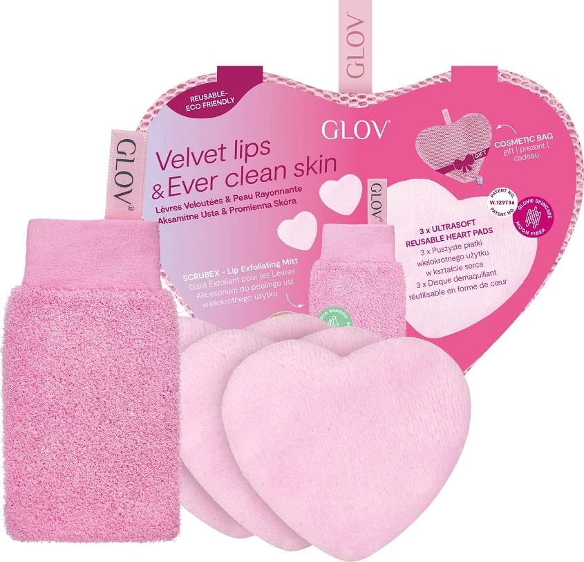 Set peeling buzësh dhe pastrim fytyre Glov Velvet Lips & Ever Clear Skin për femra, 4 copë