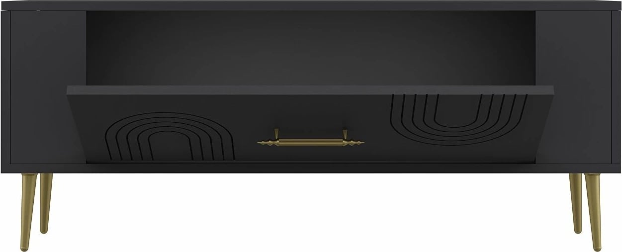 Komodë TV Skye Decor, ngjyrë antracit, detaje të arta, Retrol2