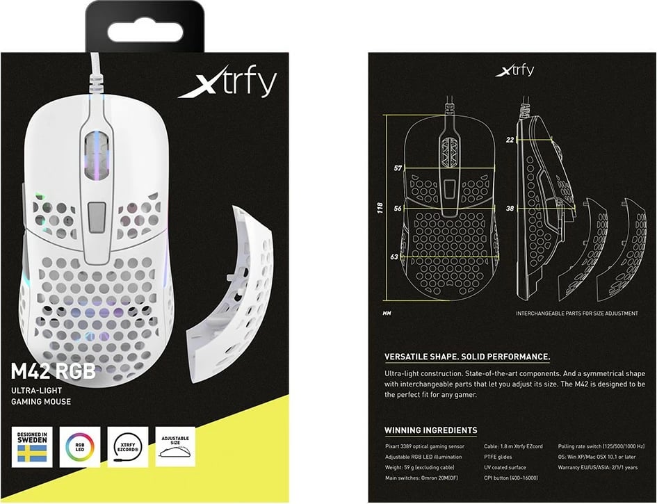 Maus Cherry XTRFY M42, 16000 DPI, Ambidextrous, USB Type-A, Bardhë