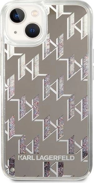 Mbështjellës Karl Lagerfeld KLHCP14SLMNMS për iPhone 14, hardcase, Liquid Glitter Monogram, argjendtë