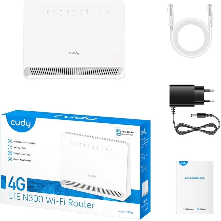 Router CUDY LT400E Wi-Fi 300 Mbps 4G LTE, Bardhë