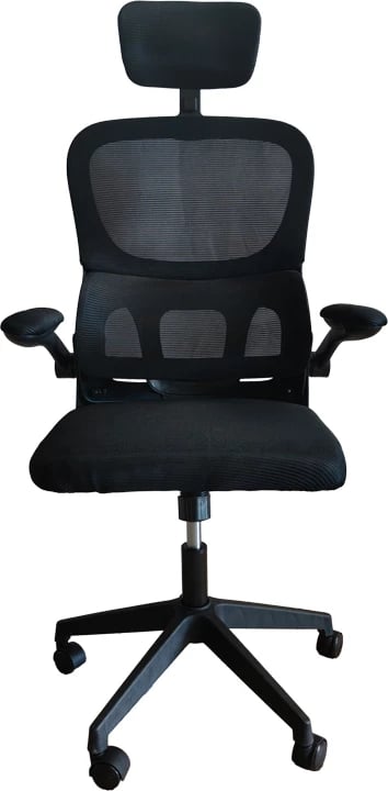 Karrige zyre Recko, material rrjetë, ngjyrë e zezë, 56x62x116-125cm