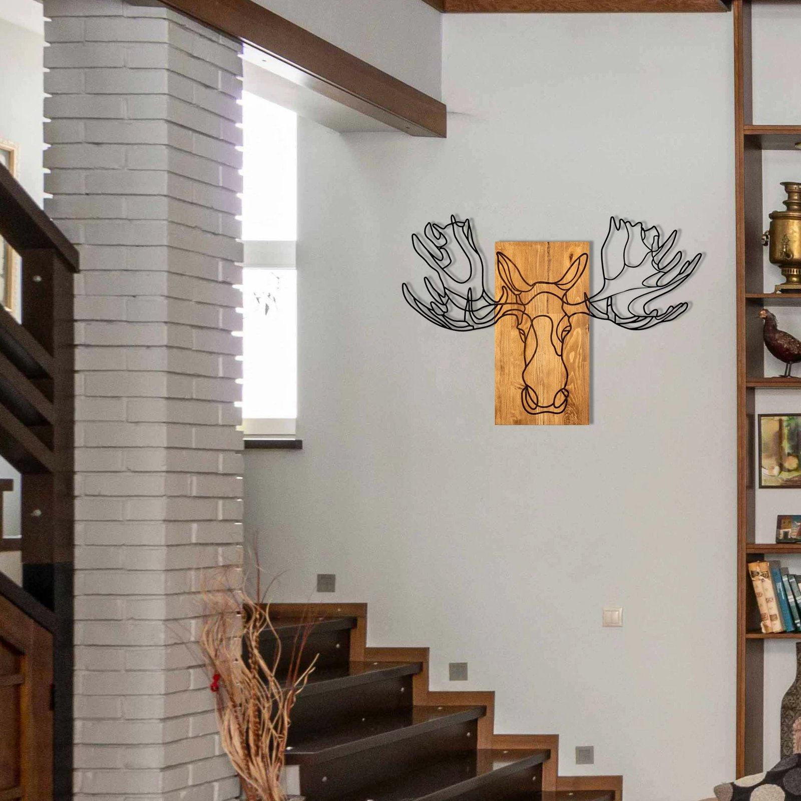 Aksesor dekorativ muri prej druri dhe metali, Wallity, Jeyan, ngjyrë e zezë dhe arre, 93x66cm