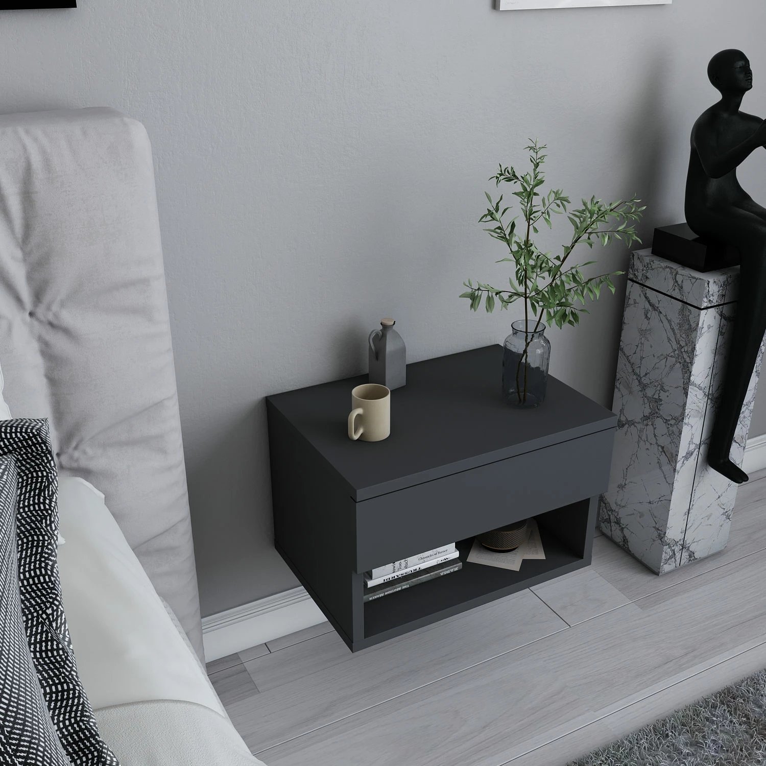 Komodinë natës Hanah Home, Jamot, ngjyrë antracit