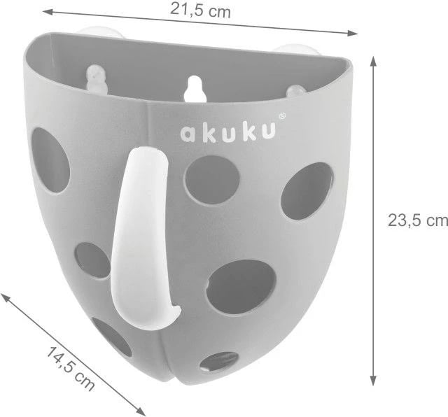 kuti lodrash për banjë Akuku plastike me dorezë dhe thithësa 25x22 cm gri