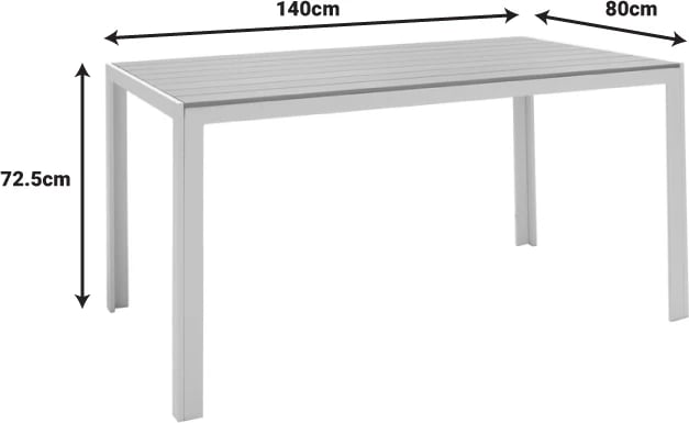 Tavolinë Nares, alumin i bardhë, sipërfaqe druri natyral, 140x80x72.5cm