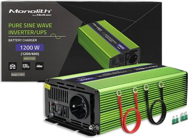 Inverter valë e pastër Qoltec Monolith 51941, 1200W/600W, i gjelbër