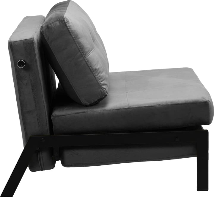 Karrige-shtrat Fancy, pëlhurë kadife, ngjyrë antracit, këmbë metalike të zeza, 95x98x70cm