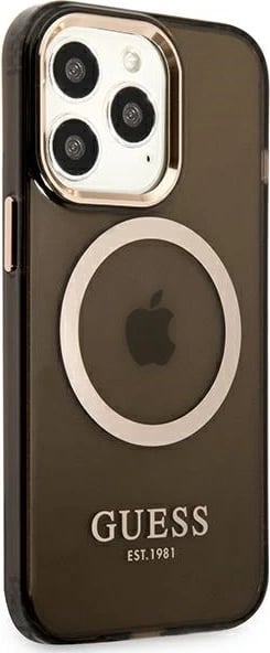 Mbështjellës Guess Gold Outline Translucent MagSafe për iPhone 13 Pro / iPhone 13, i zi