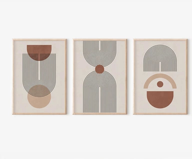 Set pikturash murale në kornizë Frenja triptik me print digjital, 33x1.5x48cm