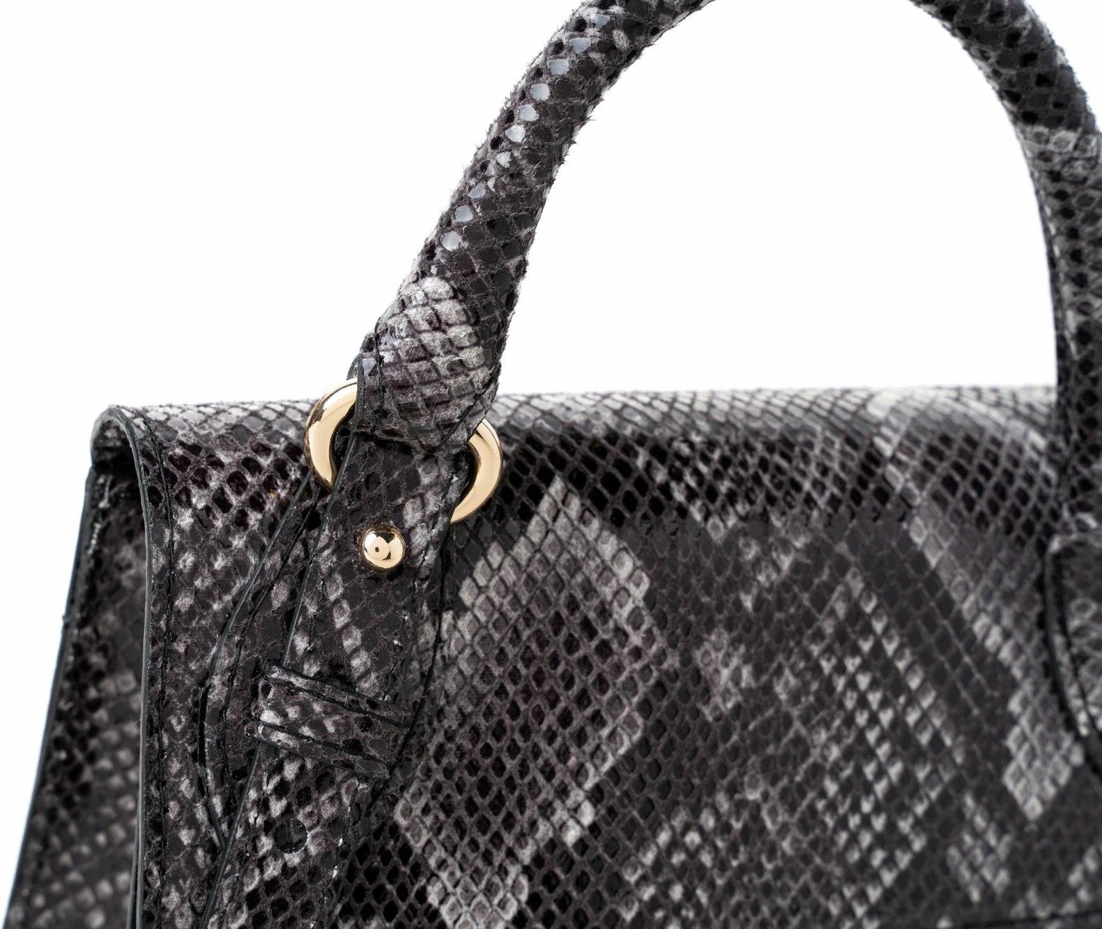 Çantë dore Vince Camuto, model Parma, lëkurë me dizajn gjarpri, gri & e zezë