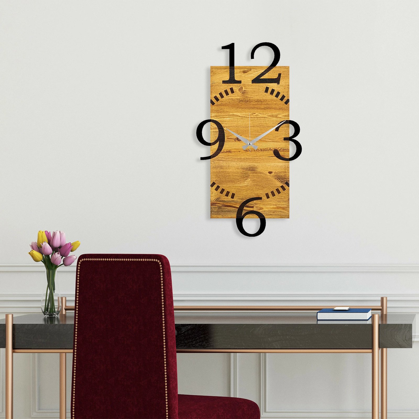 Orë muri dekorative prej druri, Wallity, ngjyrë arre dhe e zezë, 41x3x74cm