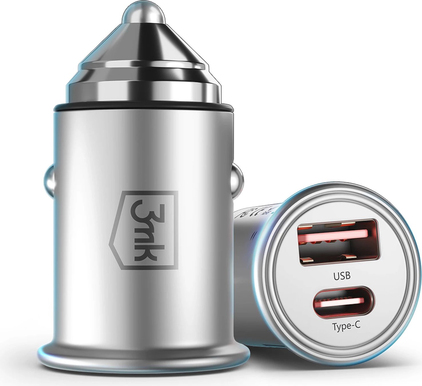 Karikues makinës 3mk Hyper Car Charger 30W, 2 porta USB-A/USB-C, Argjendtë