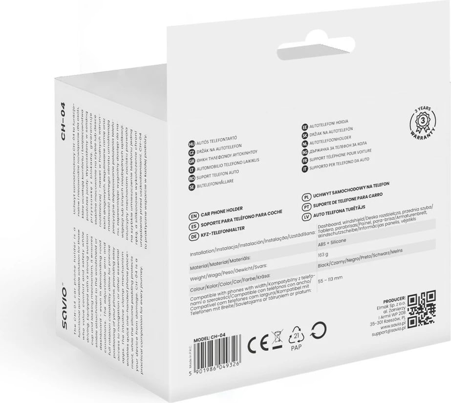 Mbajtës telefoni për veturë Savio CH-04, i zi