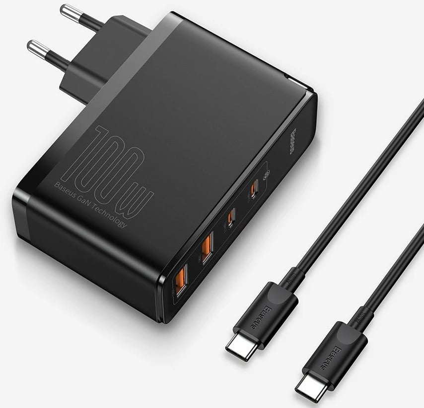 Karikues i shpejtë Baseus GaN2 Pro, 100W, 2x USB-C, 2x USB-A, i zi