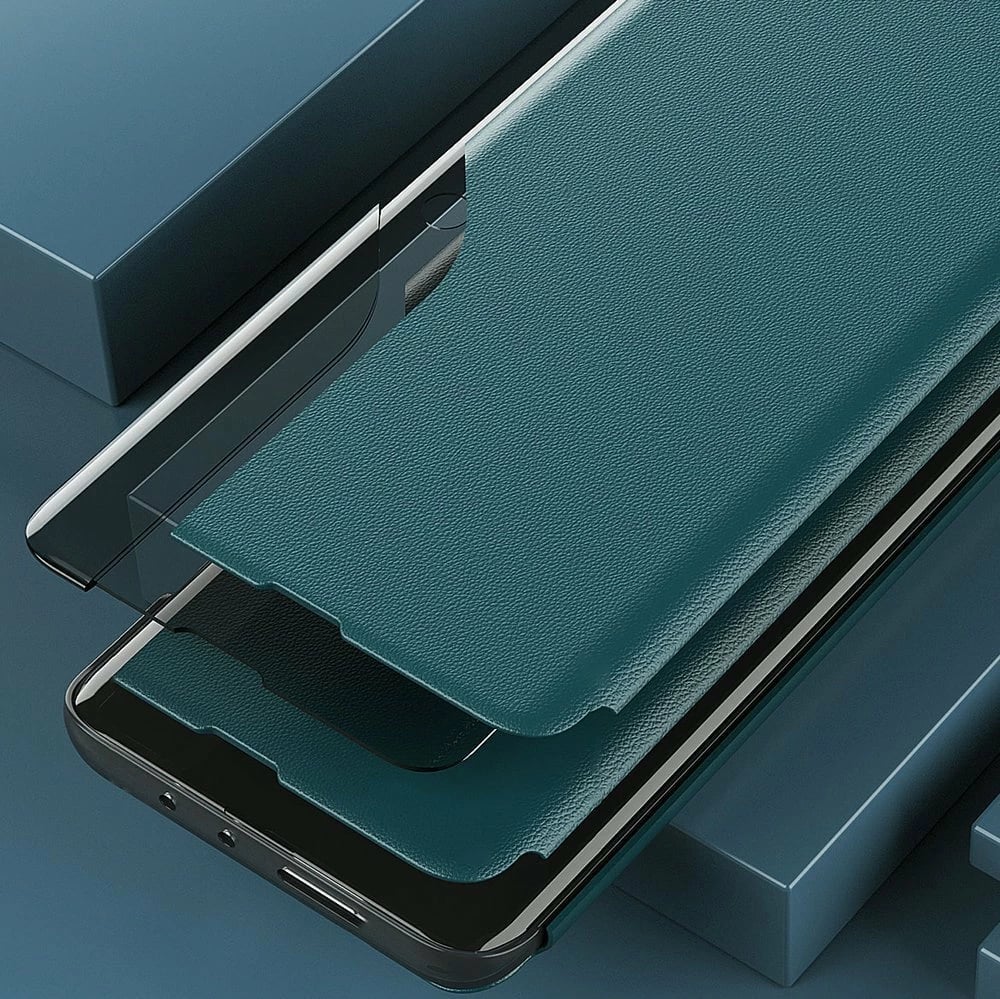 Mbështjellës Hurtel Eco Leather View Case për Samsung Galaxy A72 4G, me kapak dhe qëndrim, i zi
