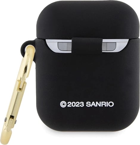 Mbështjellës Hello Kitty për AirPods 1/2, silikon, i zi, me unazë