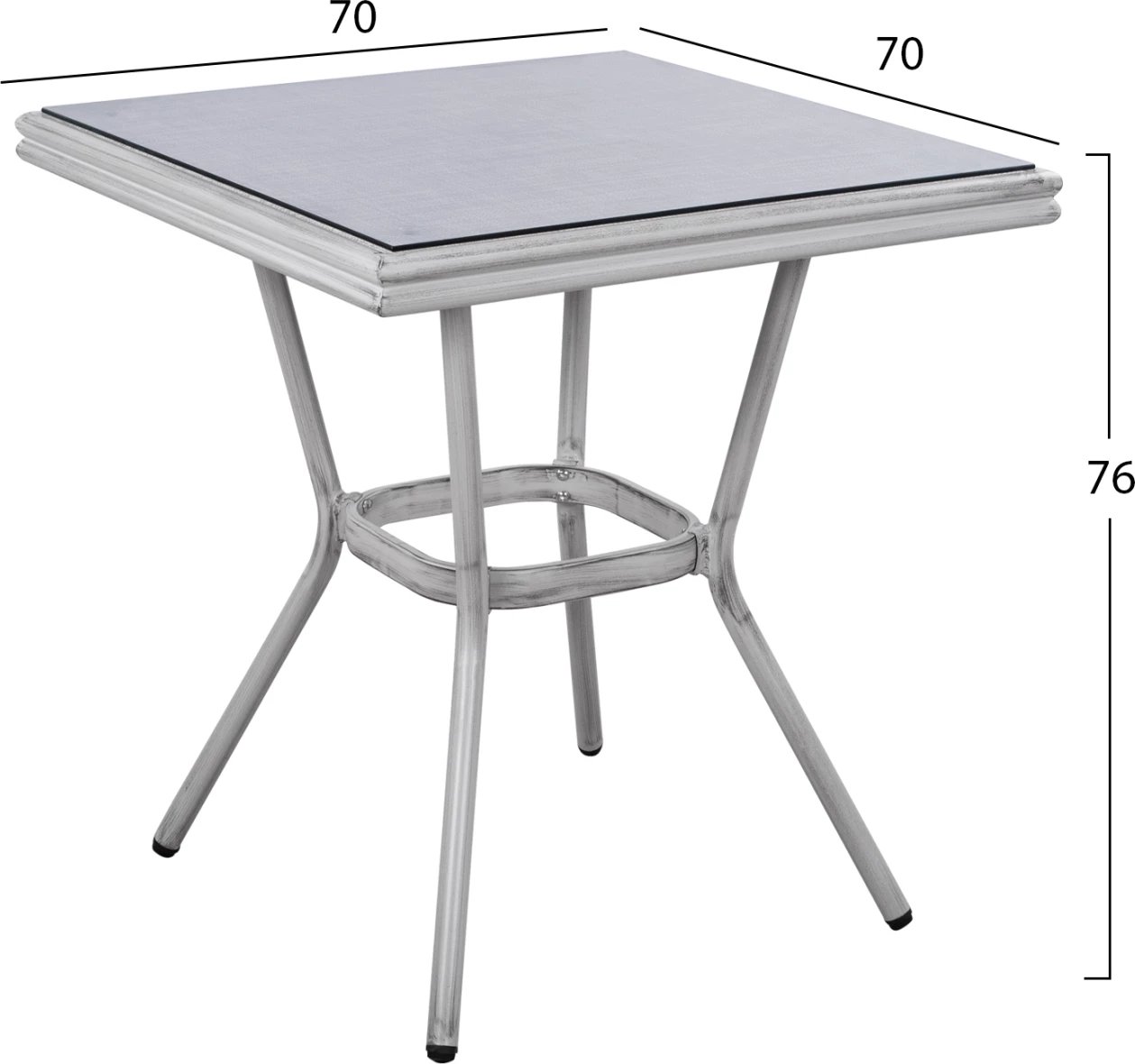 Tavolinë alumini 70X70X76 pamje bambuje FH5568.01 patinë e bardhë me xham