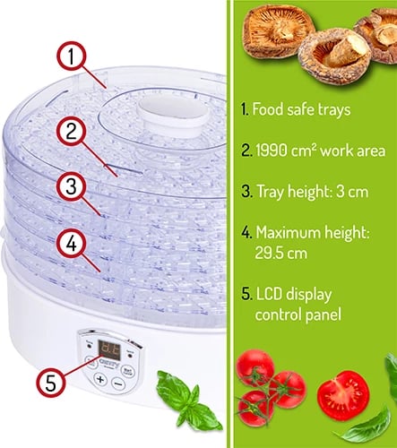 Dehidratues ushqimi, Adler CR 6659, 5 tabaka, 35–70°C, deri 70 orë, 240–550W, LCD