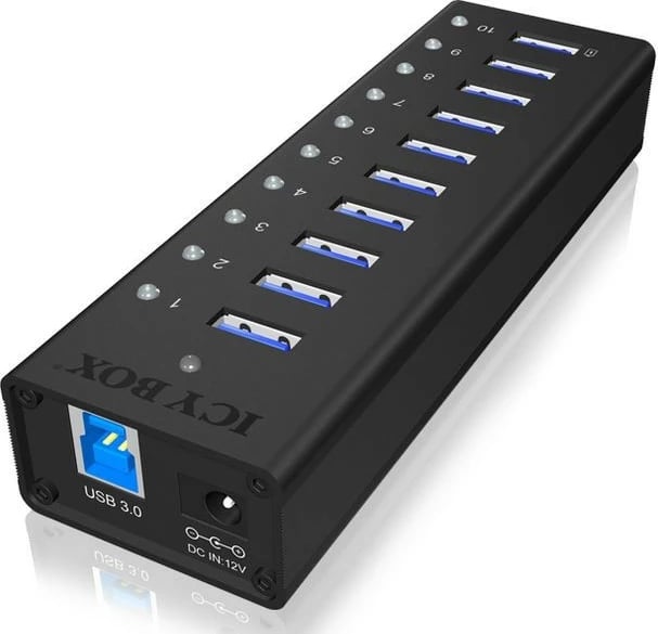 Hub USB aktiv IcyBox IB-AC6110, 10 porta, USB 3.0, i zi