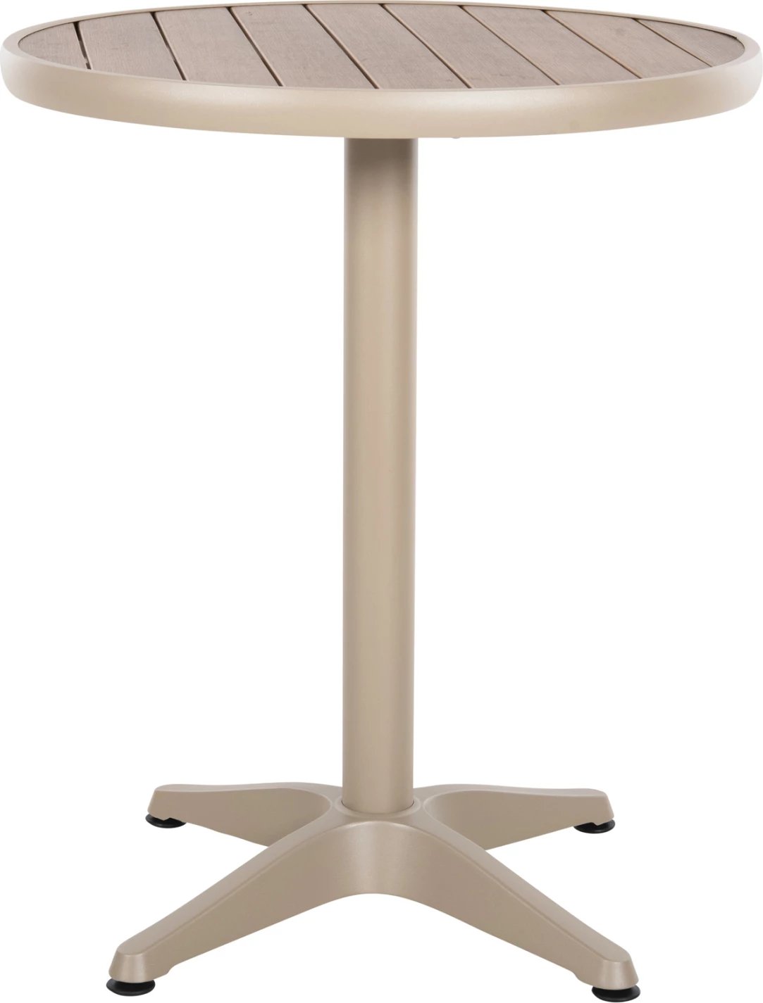 Tavolinë e rrumbullakët alumini ALEXA FH6086.04, ngjyrë shampanjë, sipërfaqe tavoline polivudi, ngjyrë natyrale, Φ60x73H cm