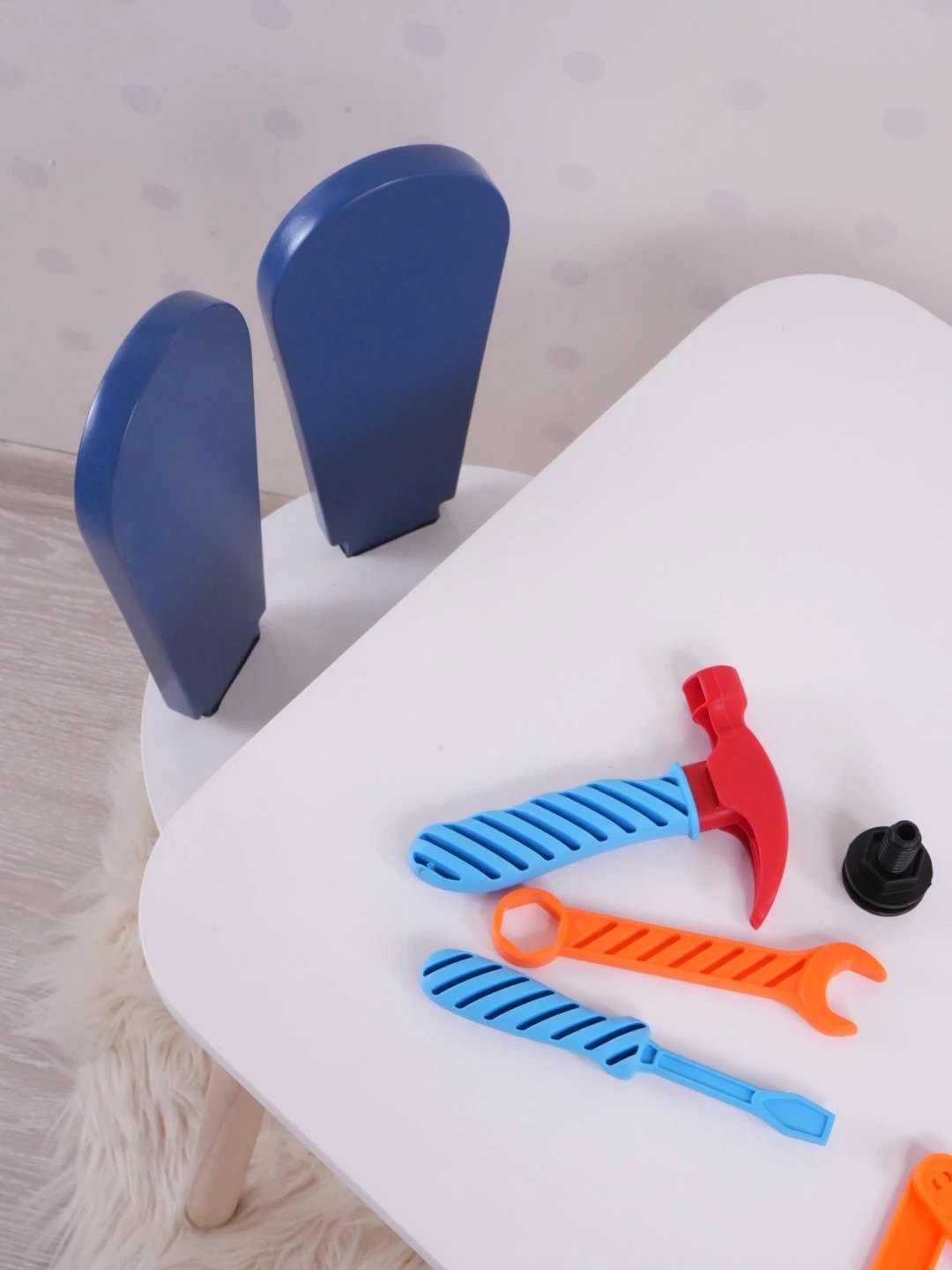 Set tavoline për fëmijë Hanah Home, një karrige Bunny, blu, bardhë