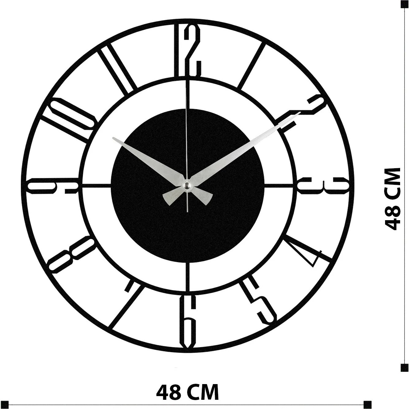 Orë muri dekorative prej metali, Wallity Enzoclock - S011, e zezë, 48x48cm