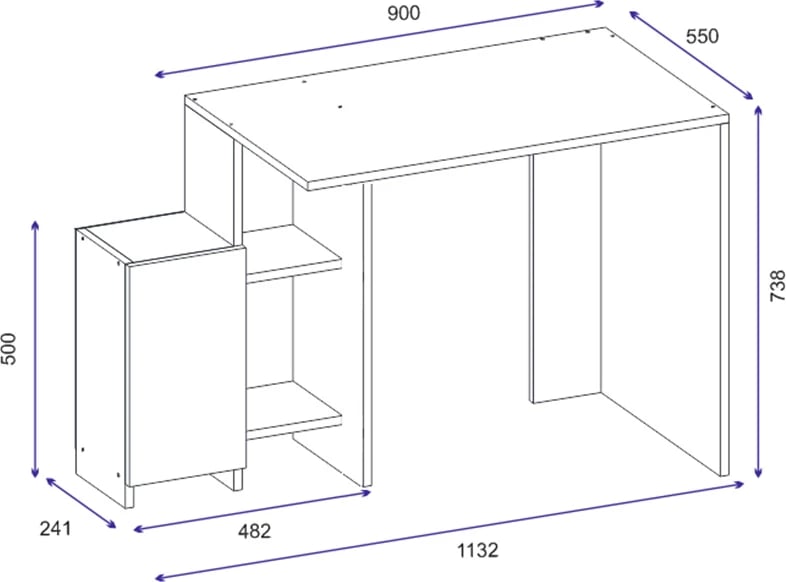 Tavolinë zyre Kely, ngjyrë bardhë-dru, 113x55x74cm