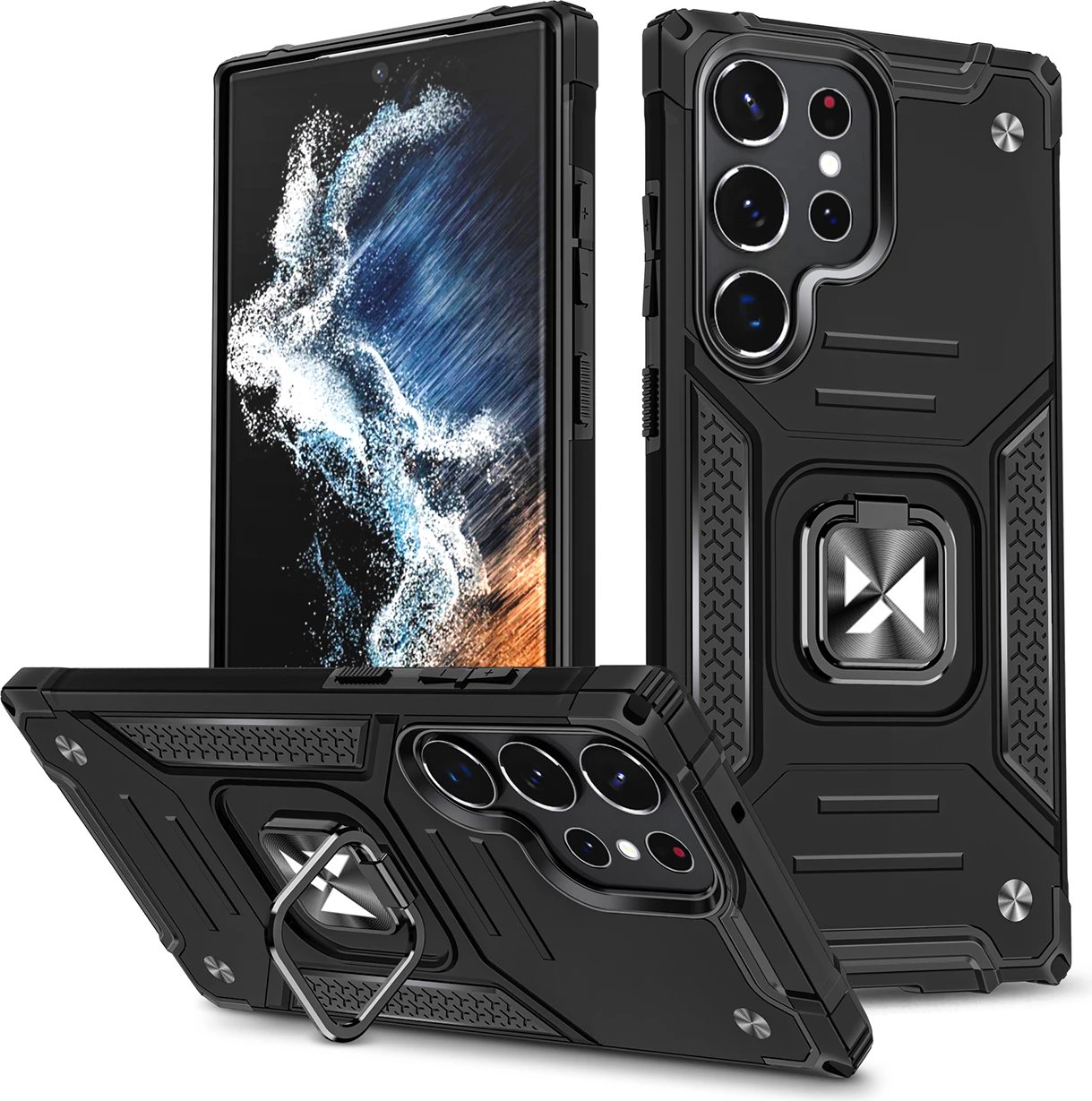 Mbështjellës Wozinsky Ring Armor për Samsung Galaxy S23 Ultra, me unazë dhe këmbalec, e zezë