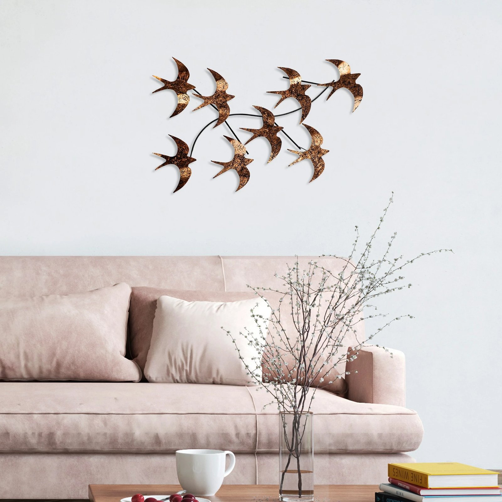 Aksesor muri dekorativ metalik, zogj fluturues, shumëngjyrësh, Wallity, 69x41x7cm