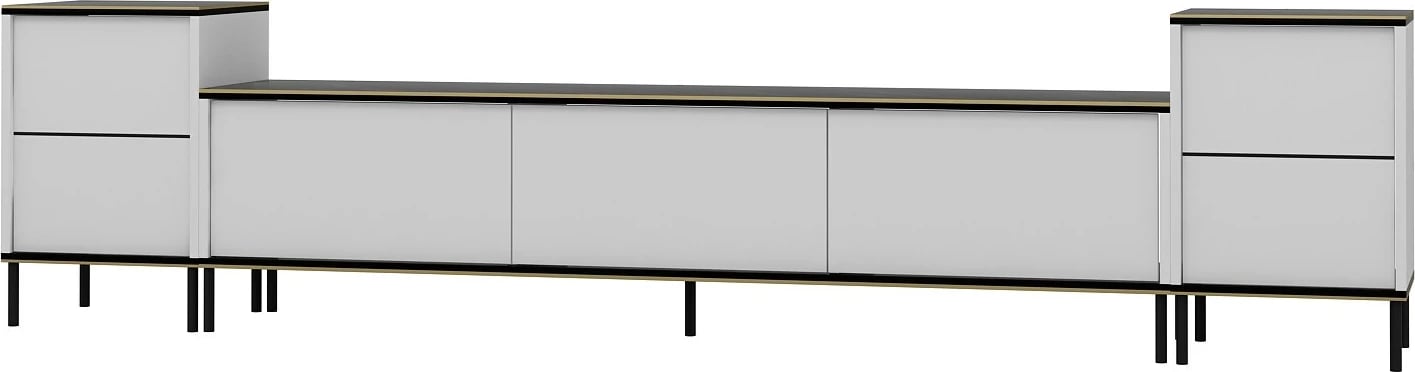 Komodë TV Skye Decor, e bardhë, mermer, me dy komodina