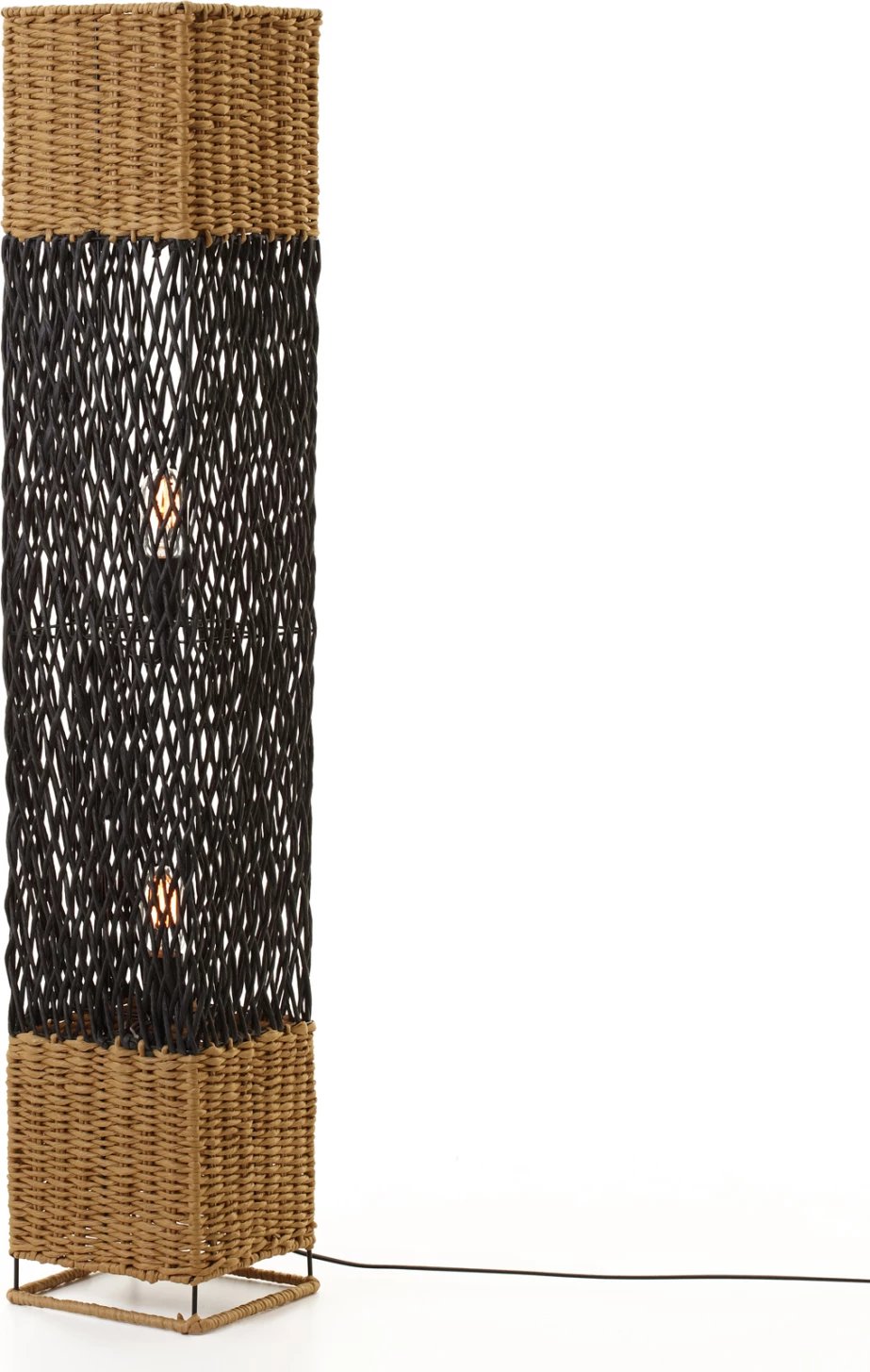 Llamp qëndror në dysheme, FH4355, metal-letër litar, ngjyrë bezhë rëre dhe e zezë, 21x21x119,5H cm