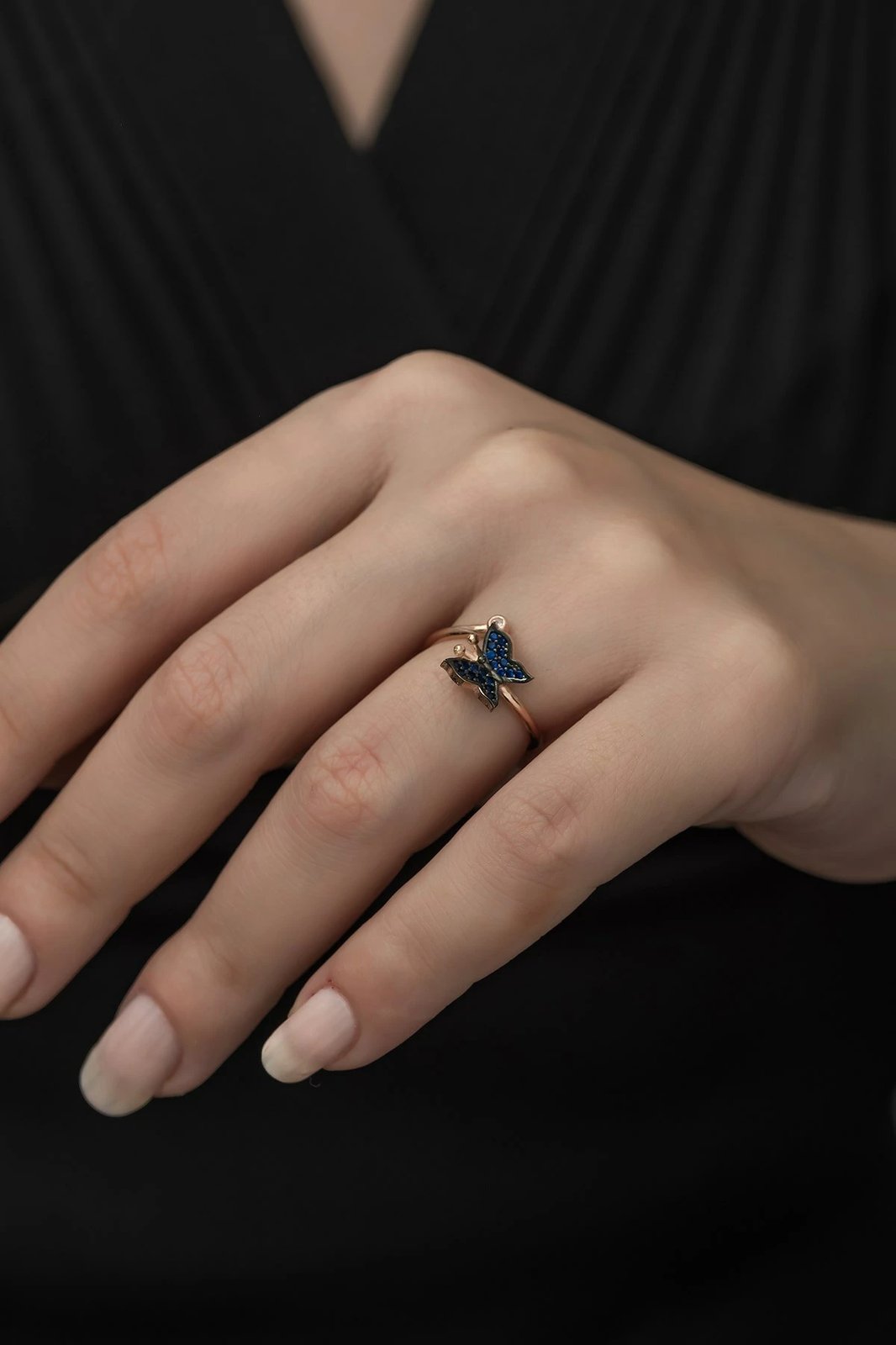 Unazë argjendi Jumeon, ngjyrë rozë ari dhe kaltër e errët, TRDYL995