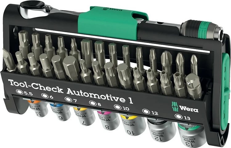Set veglash Wera Tool-Check Automotive 1, kasë bartëse, ngjyrë e zezë/jeshile/çelik inox