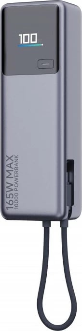 Power bank Xiaomi 165W, 10000mAh, me kabllo të integruar, Gri