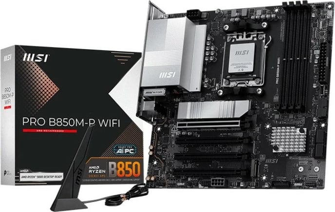 Pllakë amë MSI PRO B850M-P WIFI, Socket AM5, DDR5, micro ATX, Argjendtë