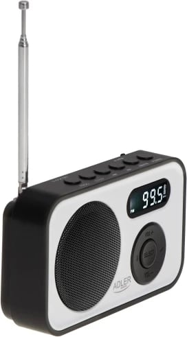 radio digjitale PLL AM/FM Adler AD 1906, LCD, 20+20 memorje, USB‑C, dalje kufje 3.5 mm, 0.8 W, bardh e zi