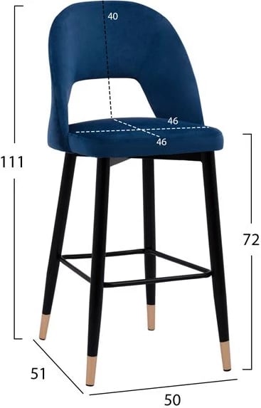 Karrige për bar Harper FH8526.08, kadife blu, kornizë metalike, 50x51x111 cm, set prej 2 copë Karrige për bar Harper FH8526.08, kadife blu, kornizë metalike, 50x51x111 cm, set prej 2 copë