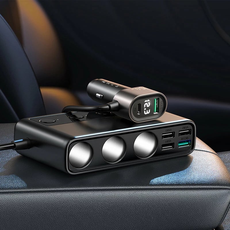 Karikues veture Joyroom JR-CL06, 9 porte, 154W, 5x USB-A/USB-C, 3x dalje çakmaku, e zezë
