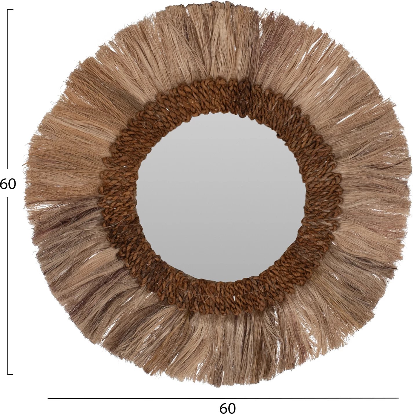 Pasqyrë rrethore me kornizë prej fibrash abaka, ngjyrë natyrale, 60x4,5x60 cm, FH7731