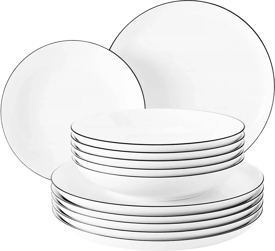Set pjatash porcelani Seltmann Weiden Lido Round, 12 copë, Bardhë